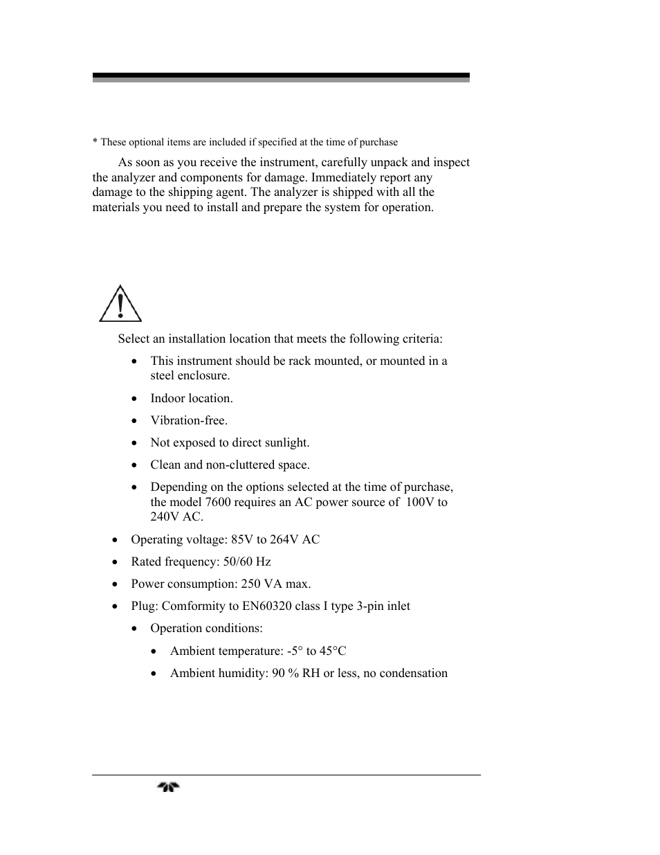 2 choosing a location | Teledyne 7600 - Infrared gas analyzer - operating manual User Manual | Page 22 / 126