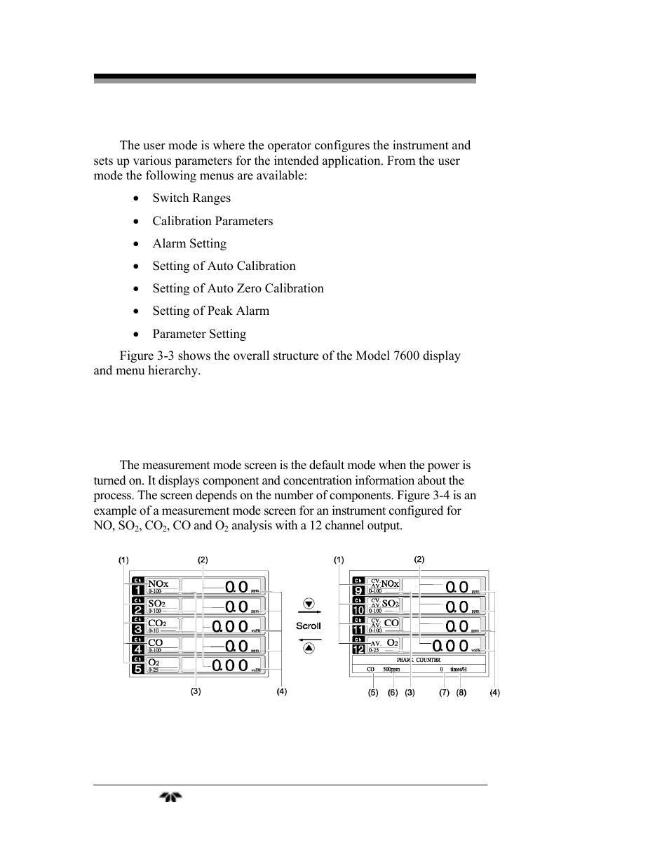 3 the display screen | Teledyne 7600 - Infrared gas analyzer - operating manual User Manual | Page 38 / 126