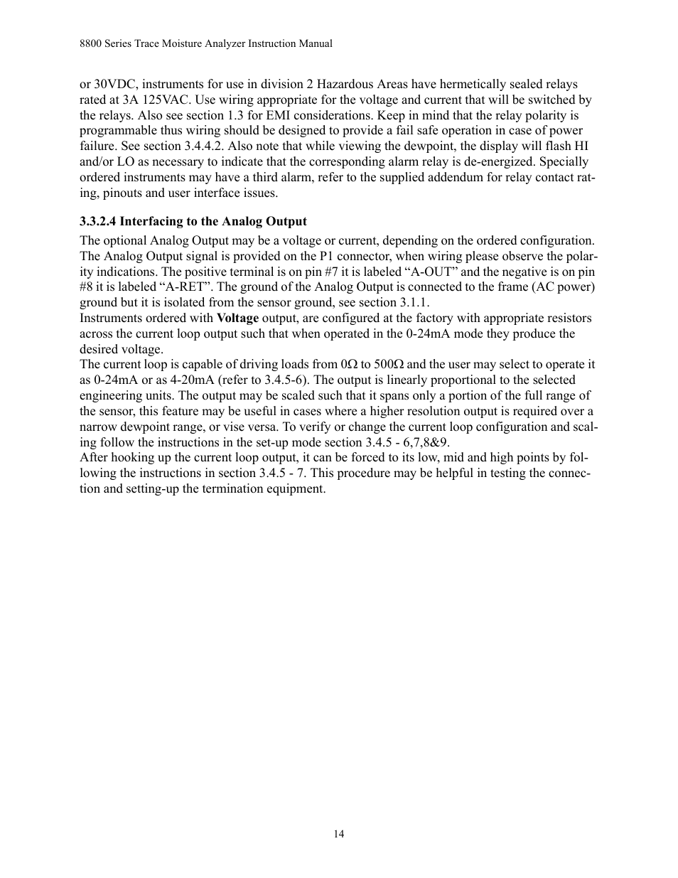 4 interfacing to the analog output | Teledyne 8800A/8800B - Panel / Wall mount trace moisture analyzer User Manual | Page 21 / 72