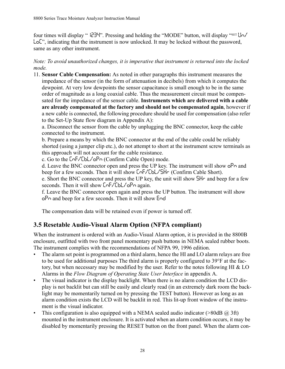 5 resetable audio-visual alarm option (nfpa comp | Teledyne 8800A/8800B - Panel / Wall mount trace moisture analyzer User Manual | Page 35 / 72