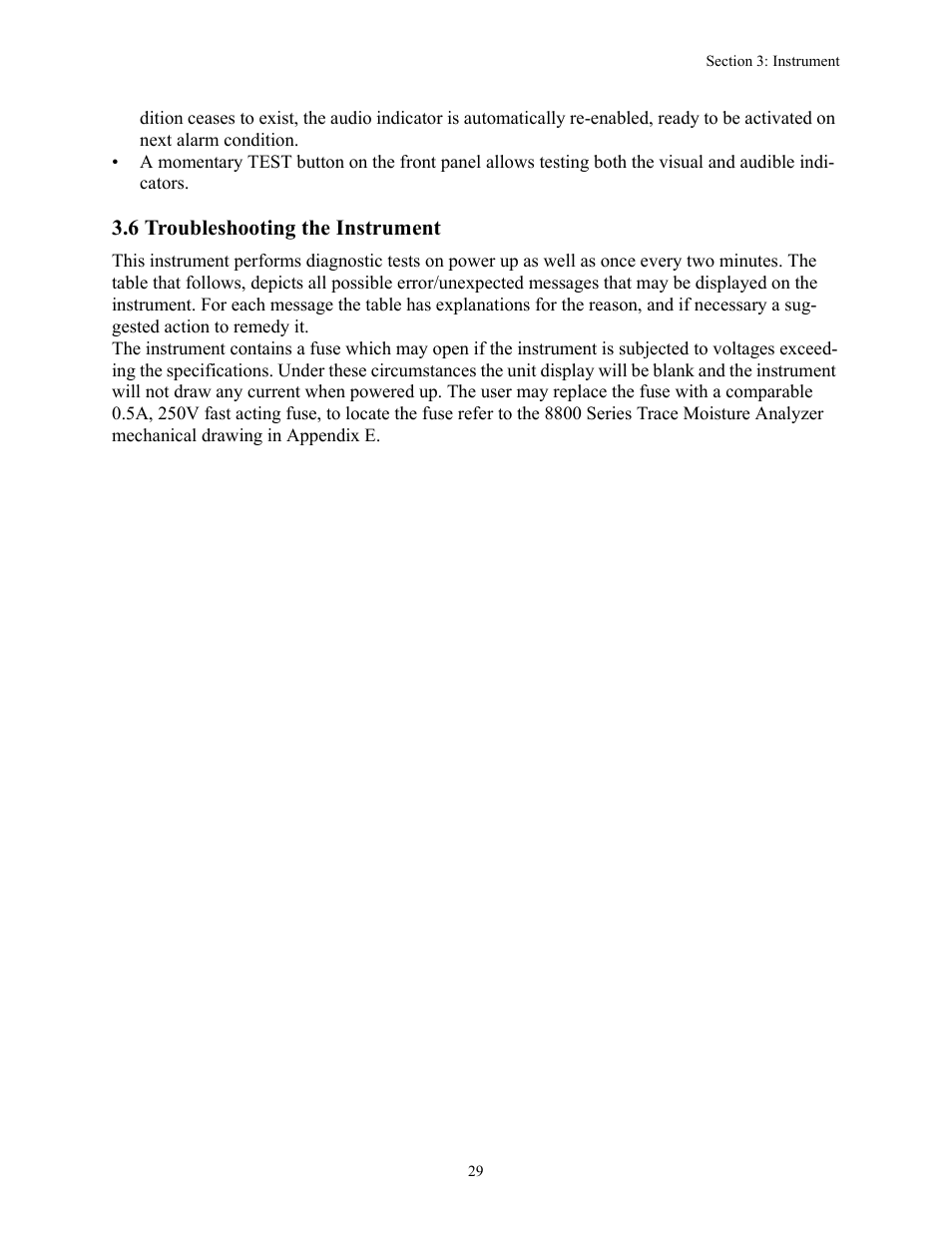 6 troubleshooting the instrument | Teledyne 8800A/8800B - Panel / Wall mount trace moisture analyzer User Manual | Page 36 / 72