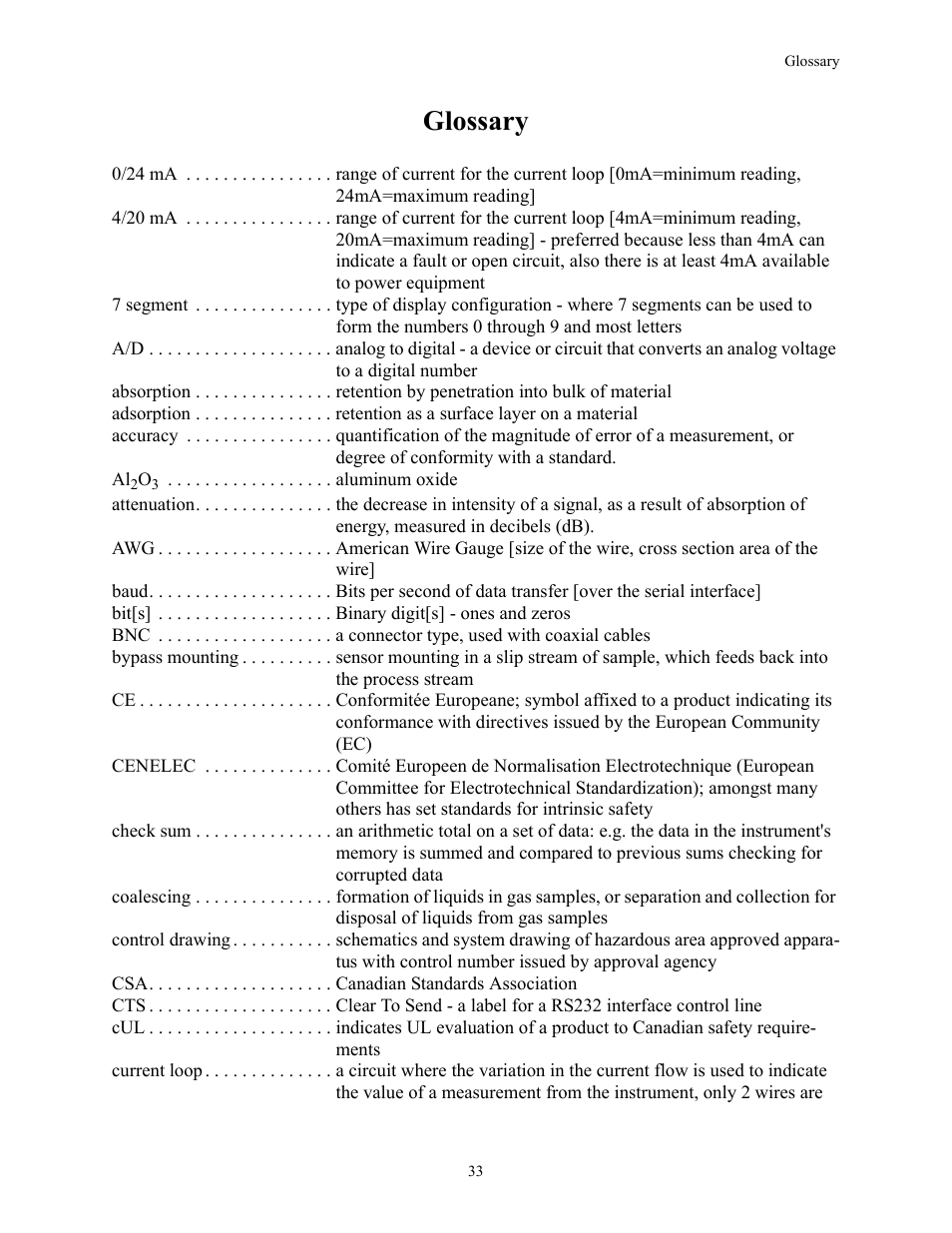 Glossary | Teledyne 8800A/8800B - Panel / Wall mount trace moisture analyzer User Manual | Page 40 / 72