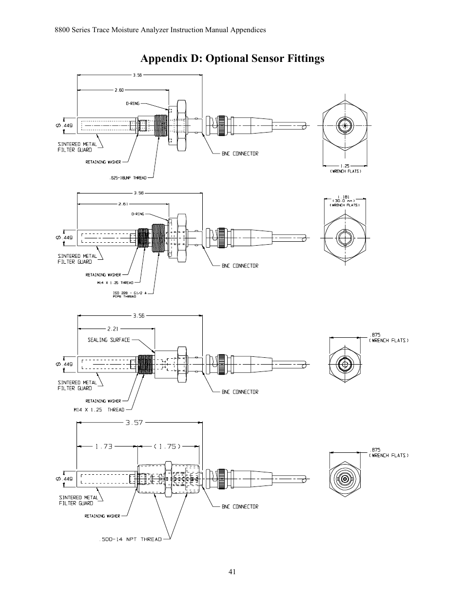 Appendix d: optional sensor fittings | Teledyne 8800A/8800B - Panel / Wall mount trace moisture analyzer User Manual | Page 48 / 72