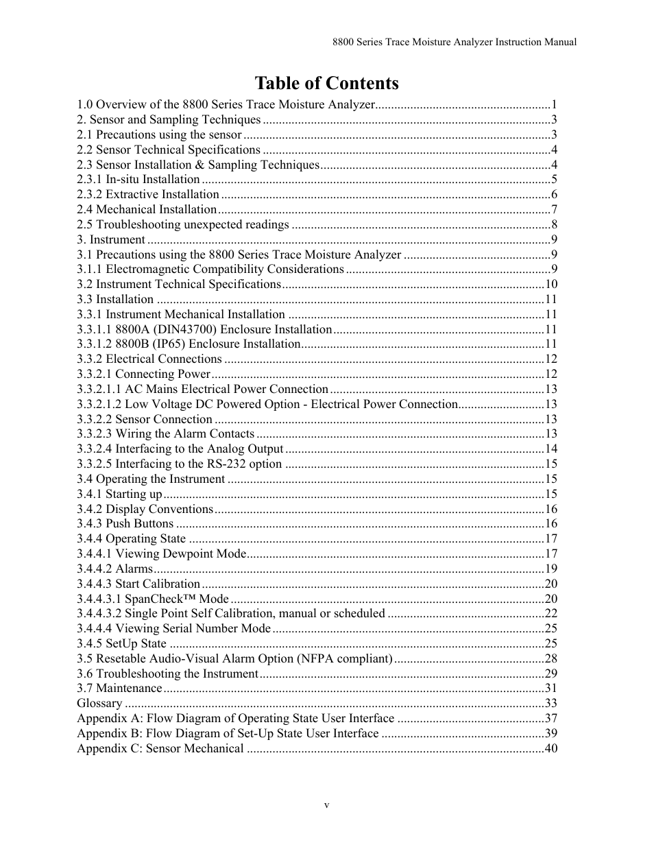 Teledyne 8800A/8800B - Panel / Wall mount trace moisture analyzer User Manual | Page 6 / 72