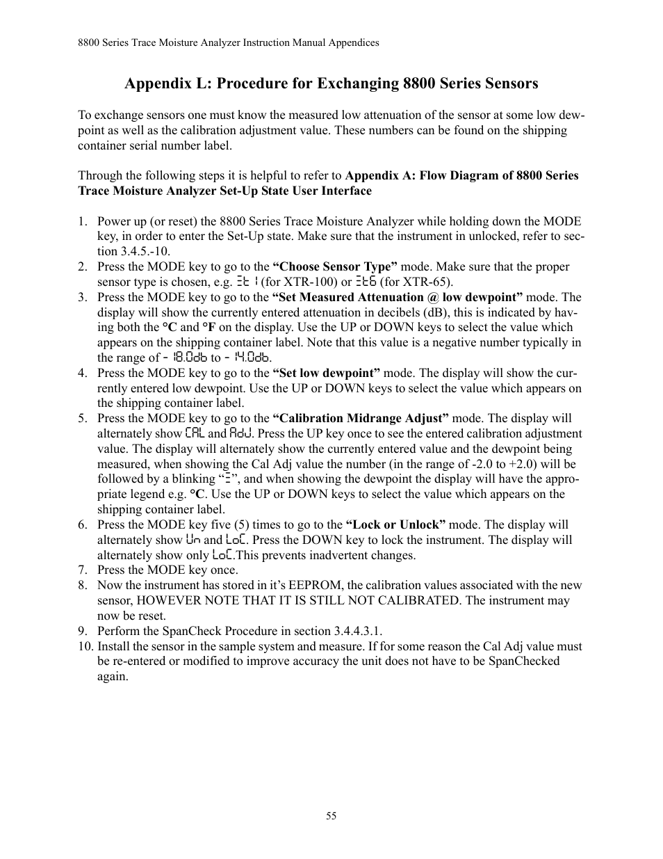 Appendix l: procedure for exchanging 8800 series s | Teledyne 8800A/8800B - Panel / Wall mount trace moisture analyzer User Manual | Page 62 / 72