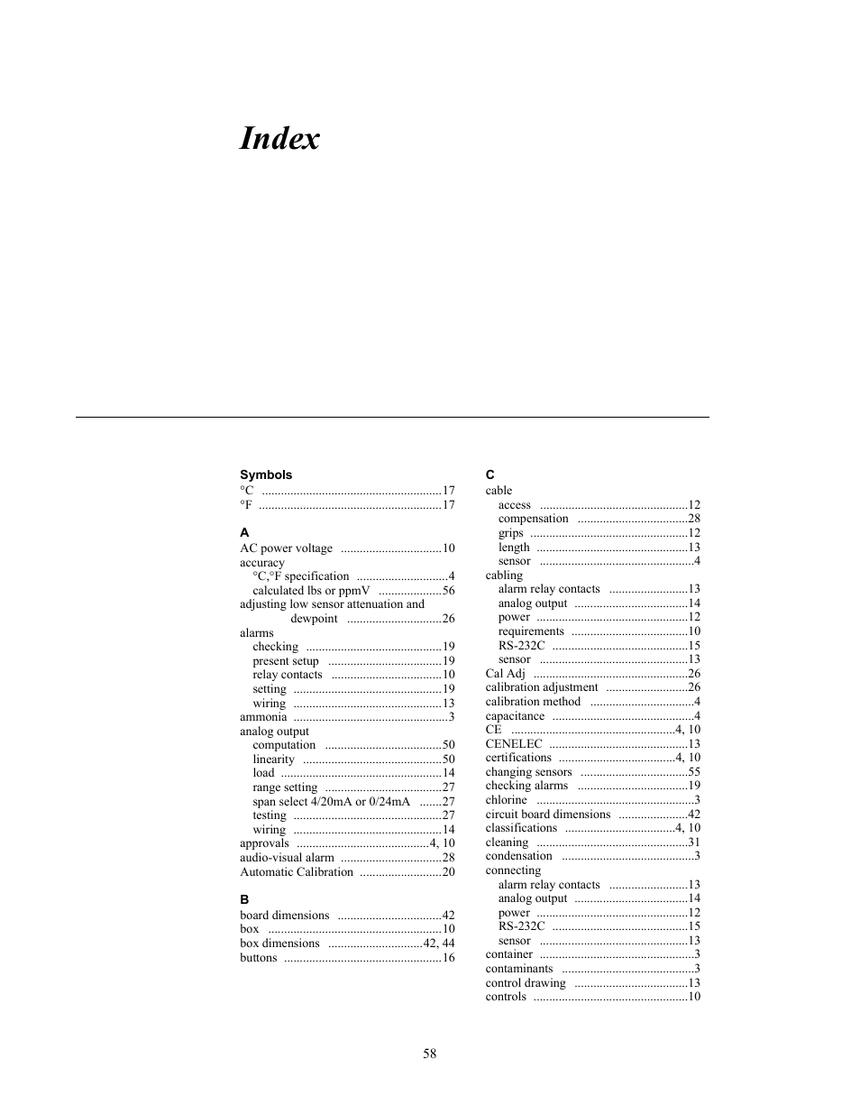 Index | Teledyne 8800A/8800B - Panel / Wall mount trace moisture analyzer User Manual | Page 68 / 72