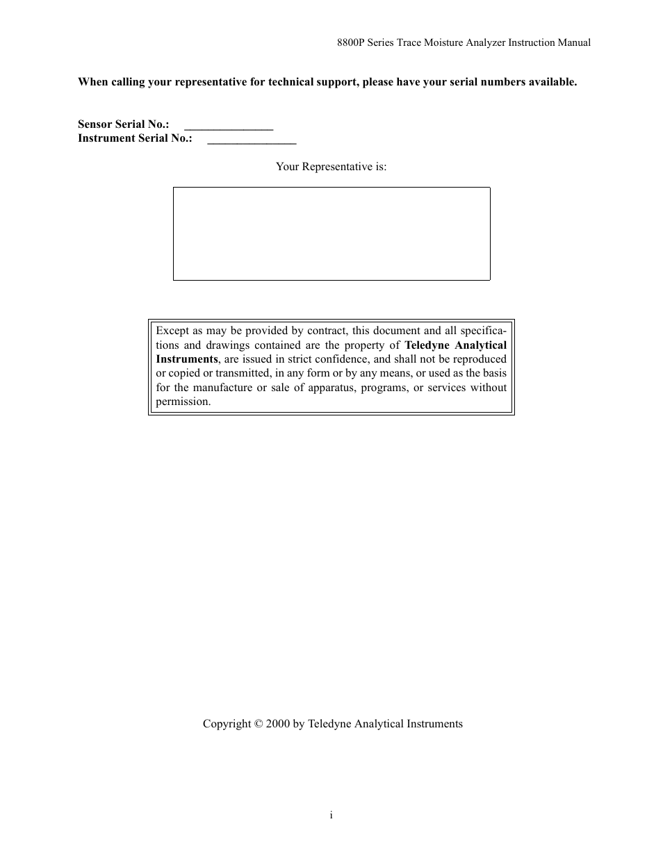 Teledyne 8800P - Trace moisture analyzer - portable transmitter User Manual | Page 2 / 23