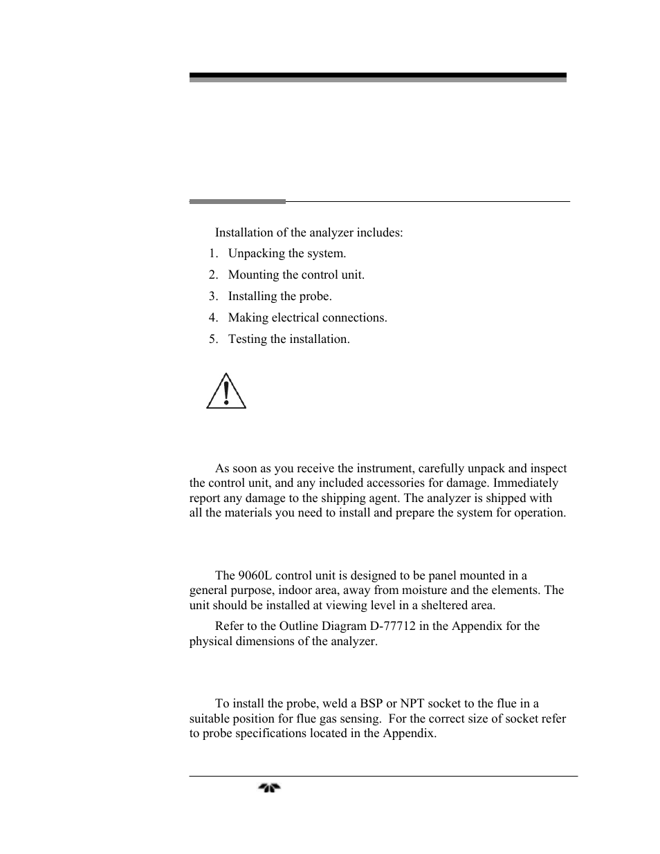 Installation | Teledyne 9060L - Zirconium oxide flue gas oxygen analyzer User Manual | Page 23 / 51