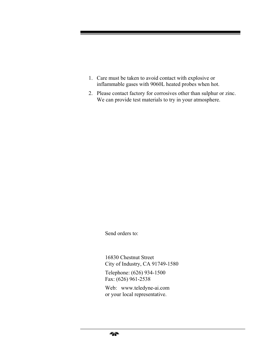 A.3 spare parts list | Teledyne 9060L - Zirconium oxide flue gas oxygen analyzer User Manual | Page 45 / 51