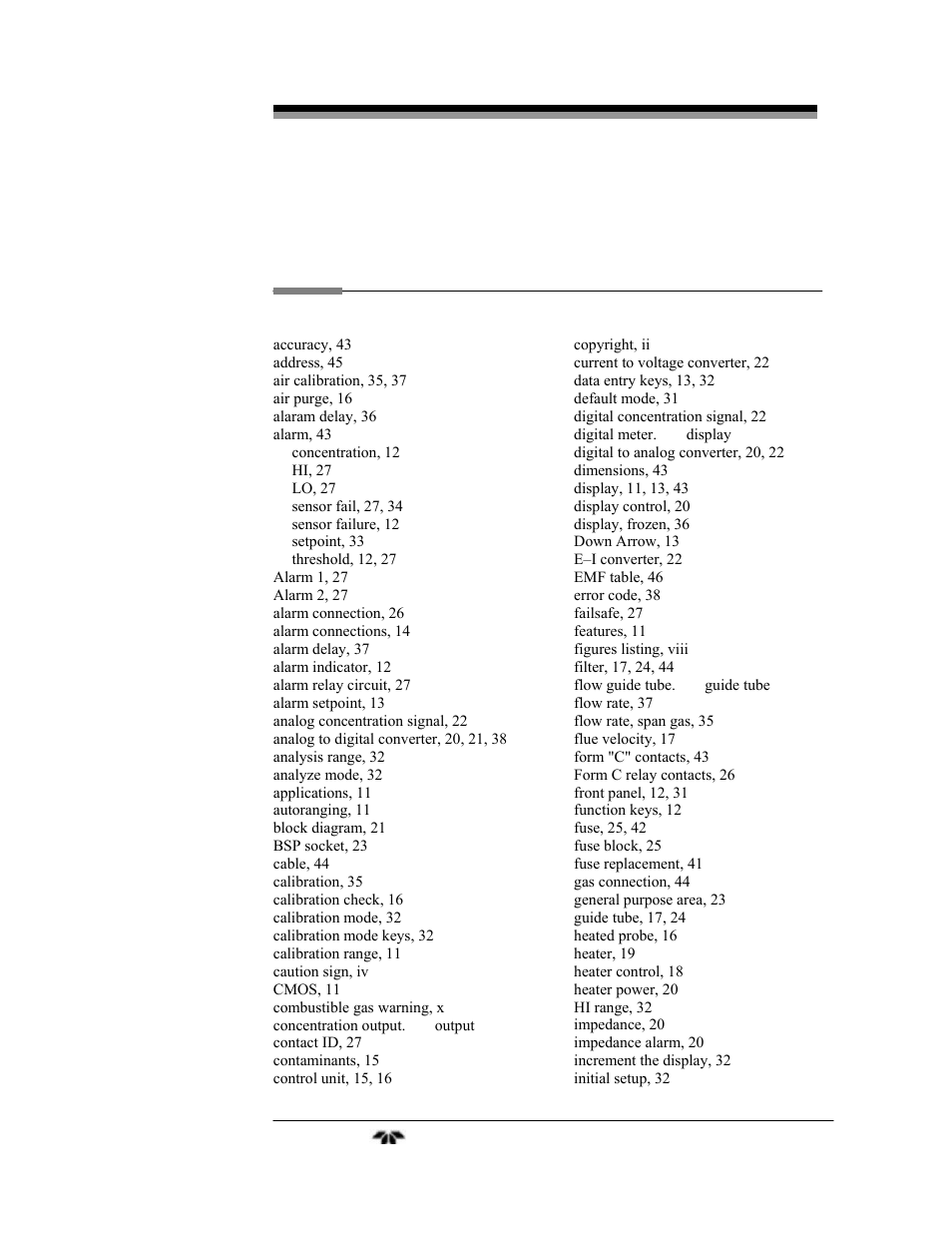Index | Teledyne 9060L - Zirconium oxide flue gas oxygen analyzer User Manual | Page 49 / 51