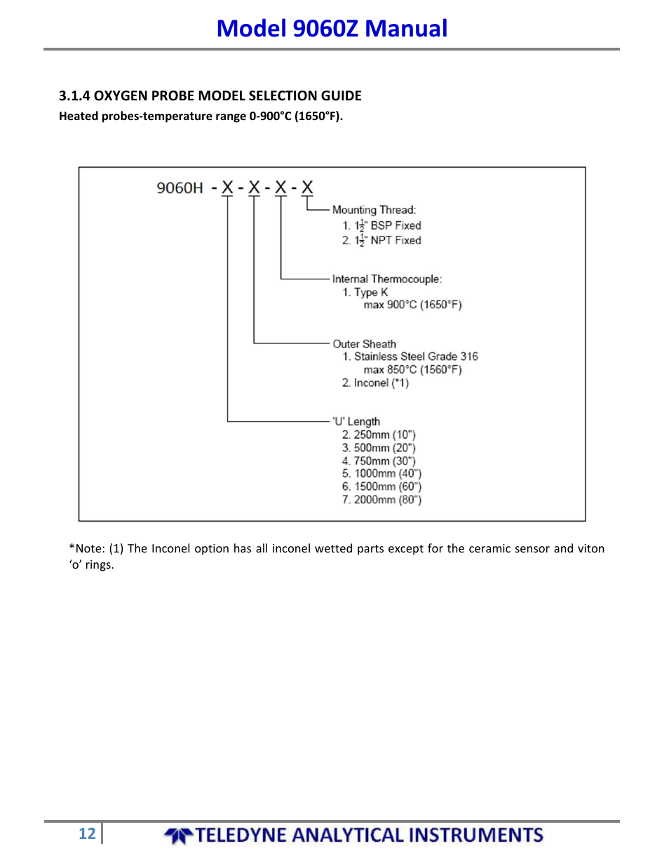 Model 9060z manual | Teledyne 9060Z - Zirconium oxide flue gas oxygen analyzer User Manual | Page 12 / 67