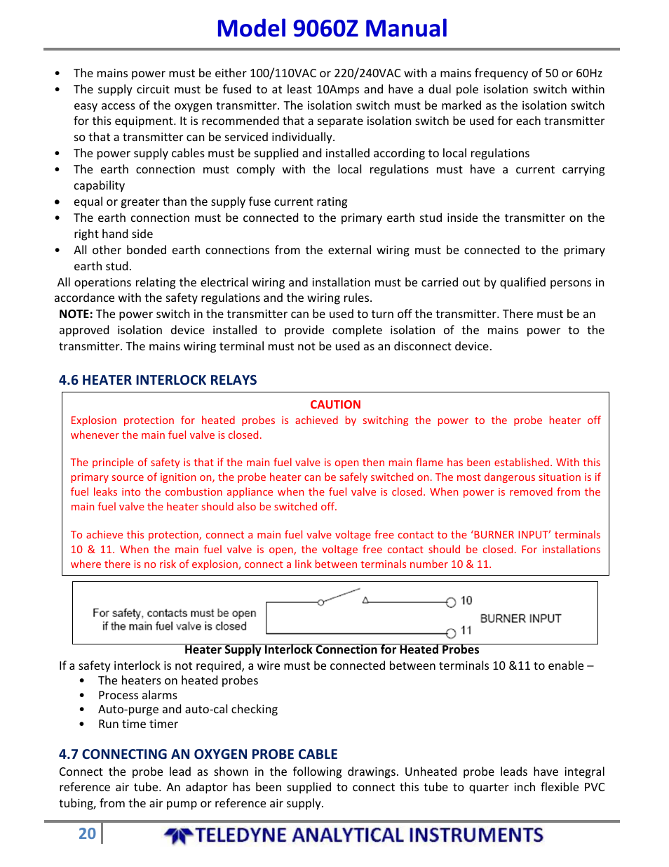 Model 9060z manual | Teledyne 9060Z - Zirconium oxide flue gas oxygen analyzer User Manual | Page 20 / 67