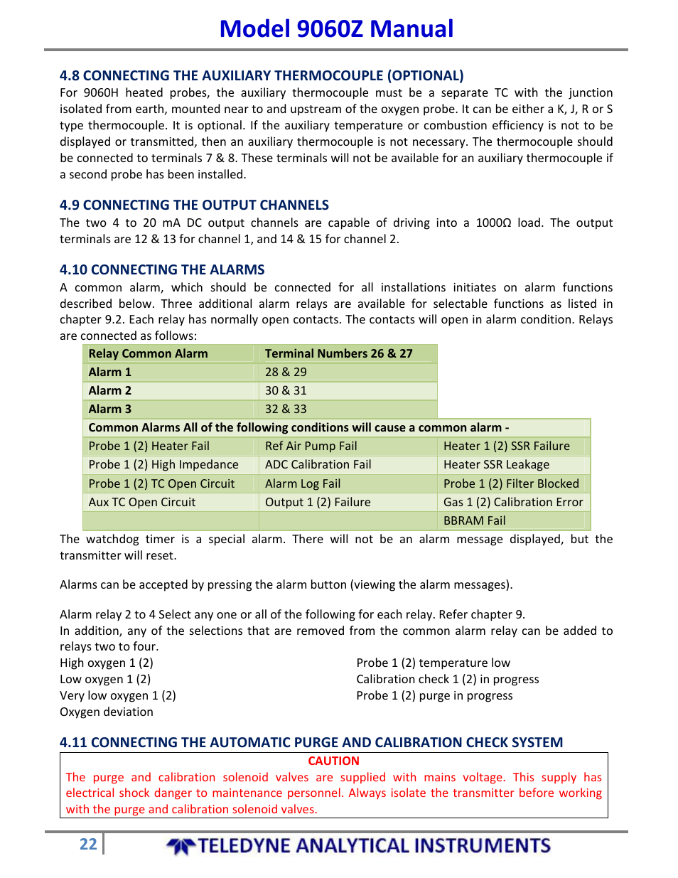 Model 9060z manual | Teledyne 9060Z - Zirconium oxide flue gas oxygen analyzer User Manual | Page 22 / 67