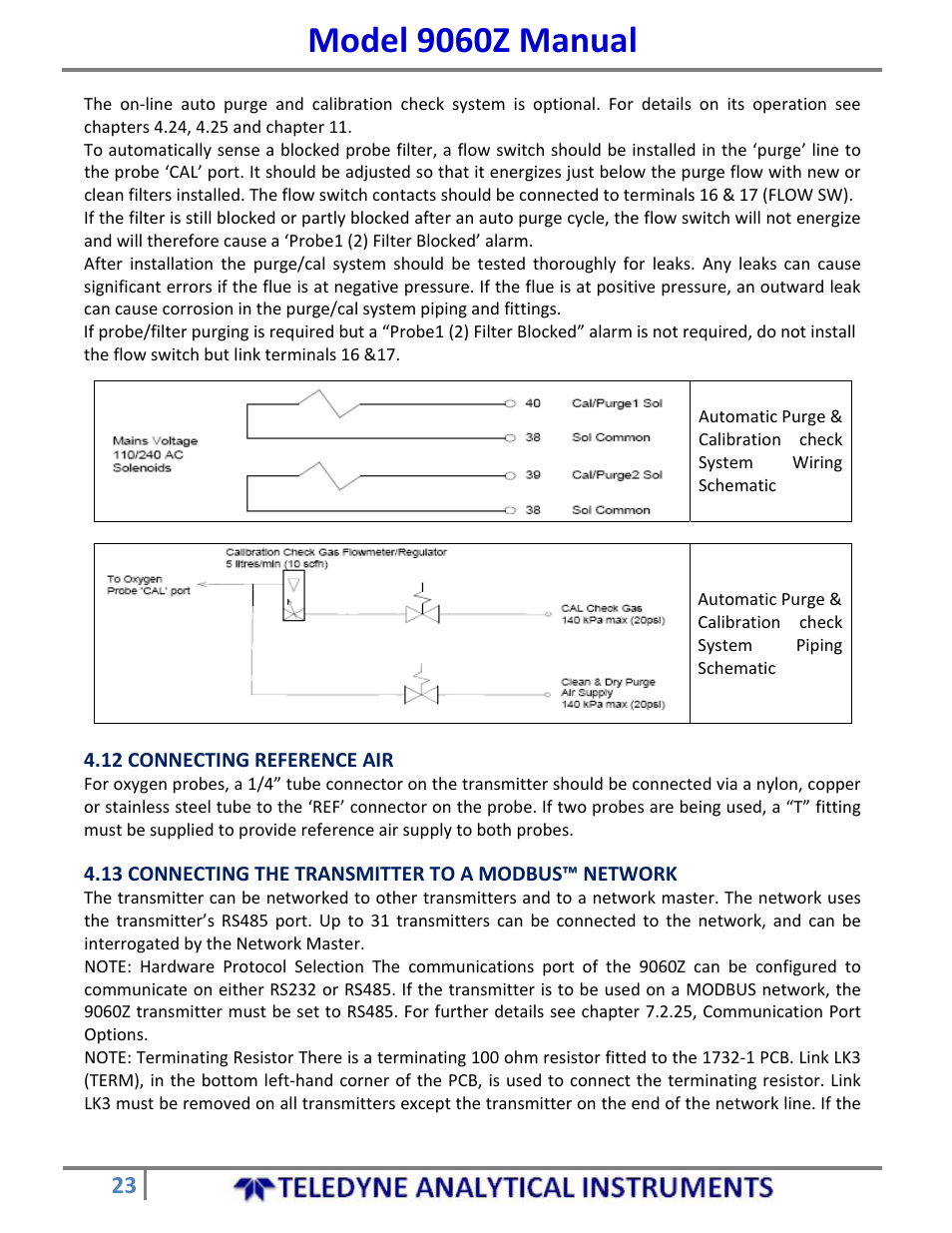 Model 9060z manual | Teledyne 9060Z - Zirconium oxide flue gas oxygen analyzer User Manual | Page 23 / 67