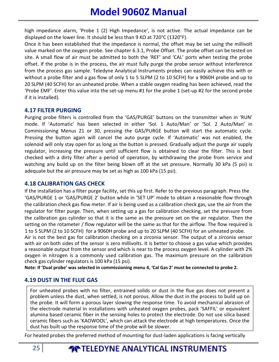 Model 9060z manual | Teledyne 9060Z - Zirconium oxide flue gas oxygen analyzer User Manual | Page 25 / 67