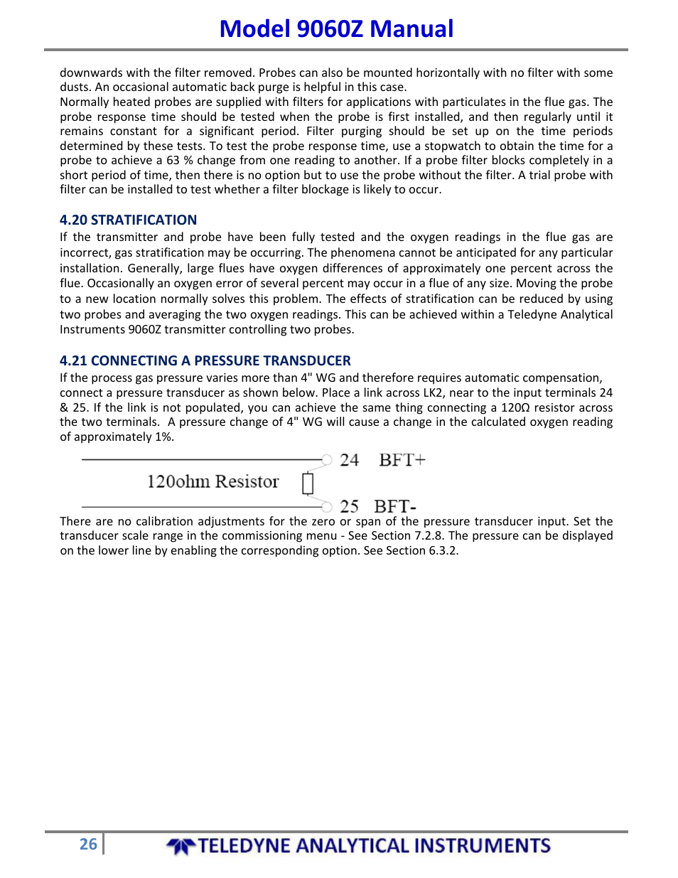 Model 9060z manual | Teledyne 9060Z - Zirconium oxide flue gas oxygen analyzer User Manual | Page 26 / 67