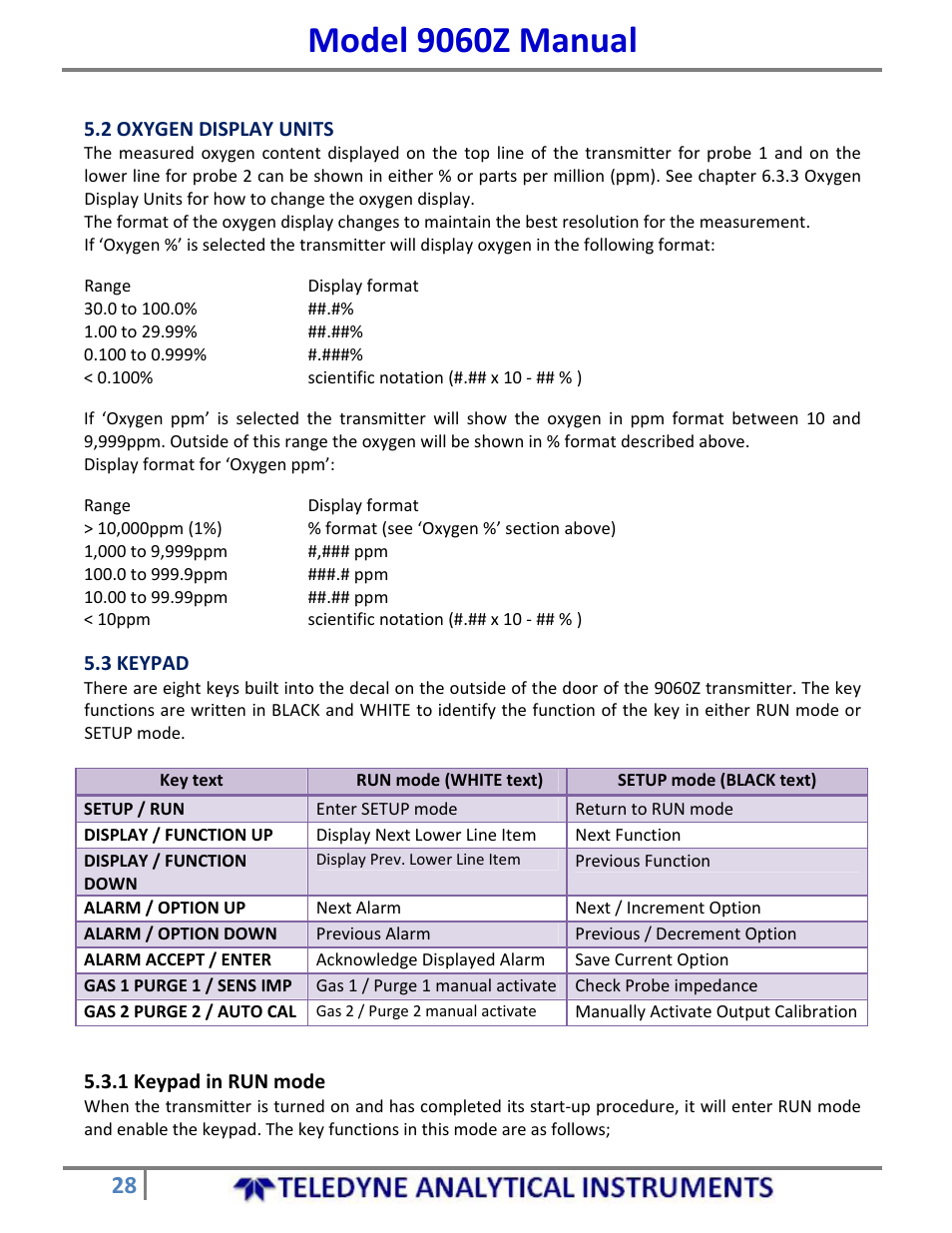 Model 9060z manual | Teledyne 9060Z - Zirconium oxide flue gas oxygen analyzer User Manual | Page 28 / 67