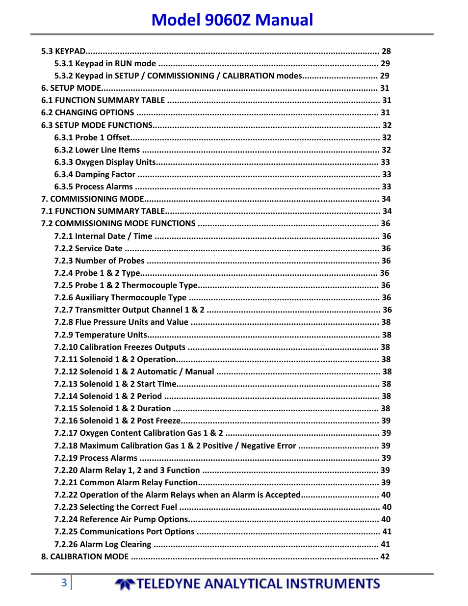 Model 9060z manual | Teledyne 9060Z - Zirconium oxide flue gas oxygen analyzer User Manual | Page 3 / 67