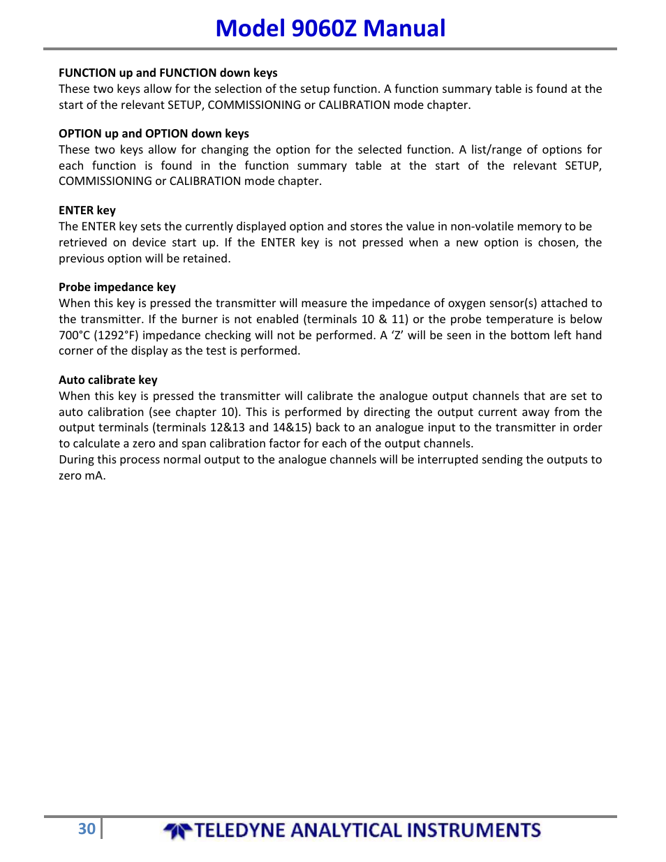 Model 9060z manual | Teledyne 9060Z - Zirconium oxide flue gas oxygen analyzer User Manual | Page 30 / 67