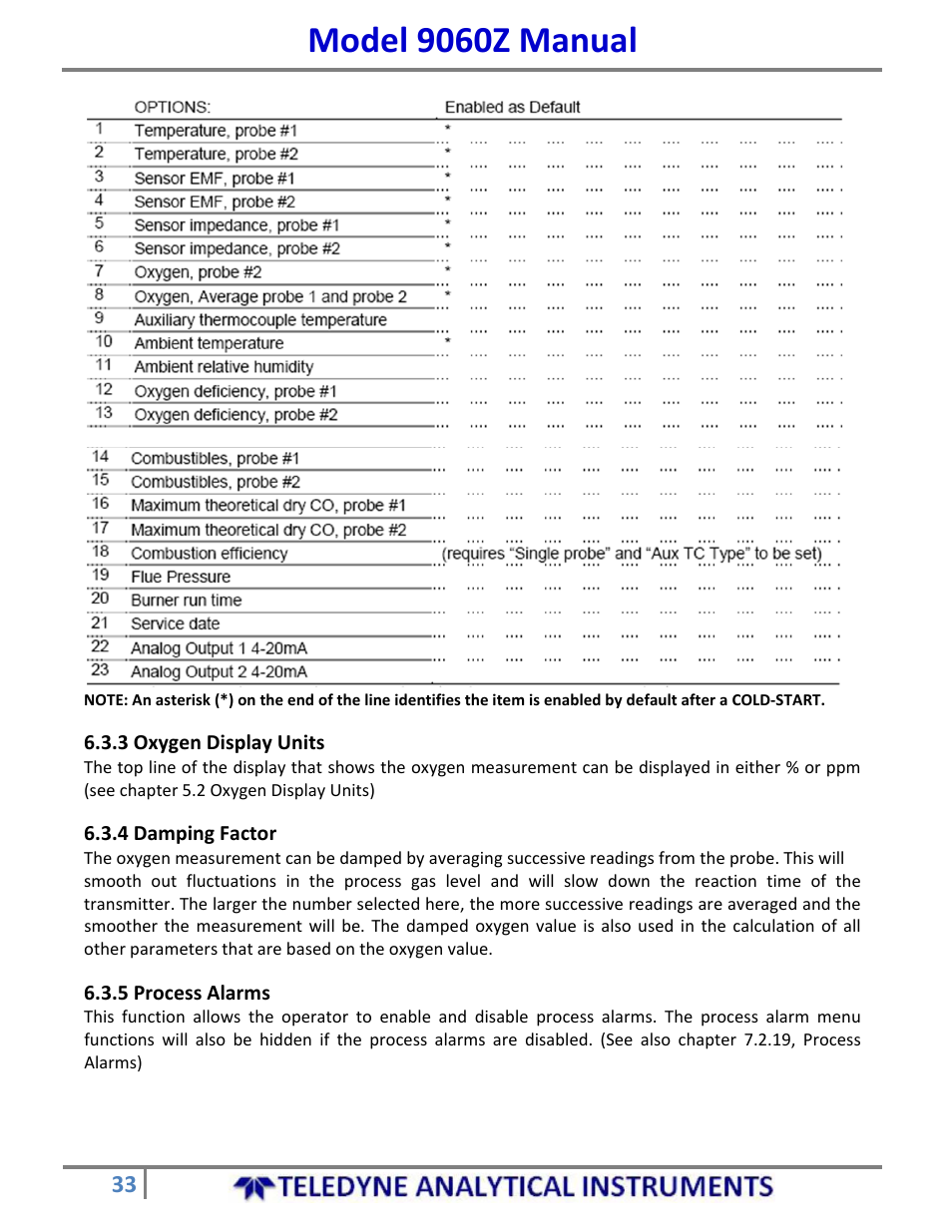 Model 9060z manual | Teledyne 9060Z - Zirconium oxide flue gas oxygen analyzer User Manual | Page 33 / 67