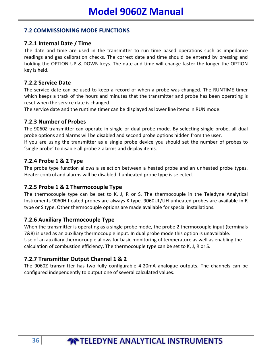 Model 9060z manual | Teledyne 9060Z - Zirconium oxide flue gas oxygen analyzer User Manual | Page 36 / 67