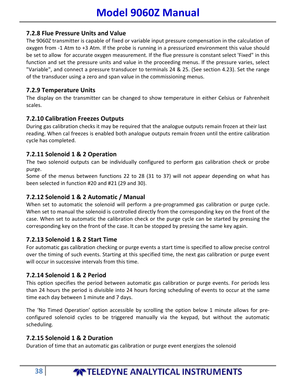 Model 9060z manual | Teledyne 9060Z - Zirconium oxide flue gas oxygen analyzer User Manual | Page 38 / 67