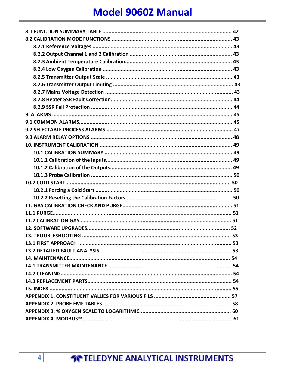 Model 9060z manual | Teledyne 9060Z - Zirconium oxide flue gas oxygen analyzer User Manual | Page 4 / 67