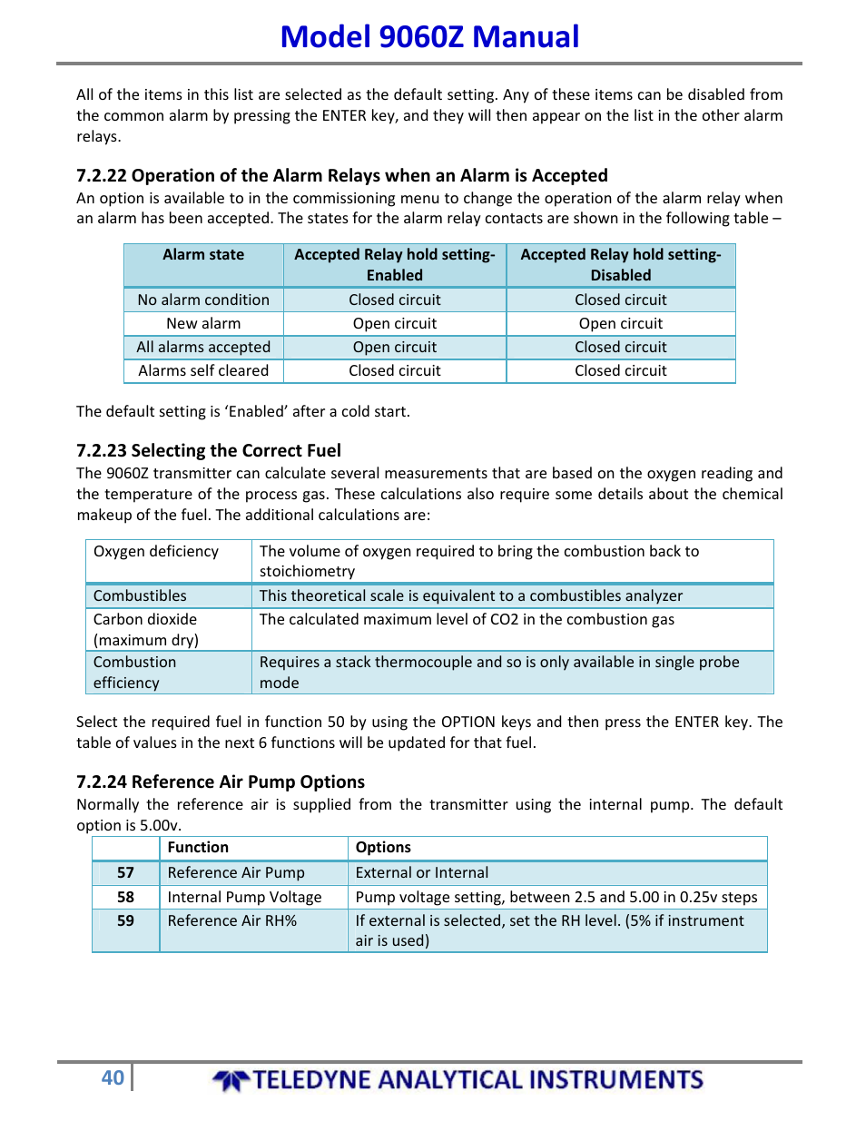 Model 9060z manual | Teledyne 9060Z - Zirconium oxide flue gas oxygen analyzer User Manual | Page 40 / 67