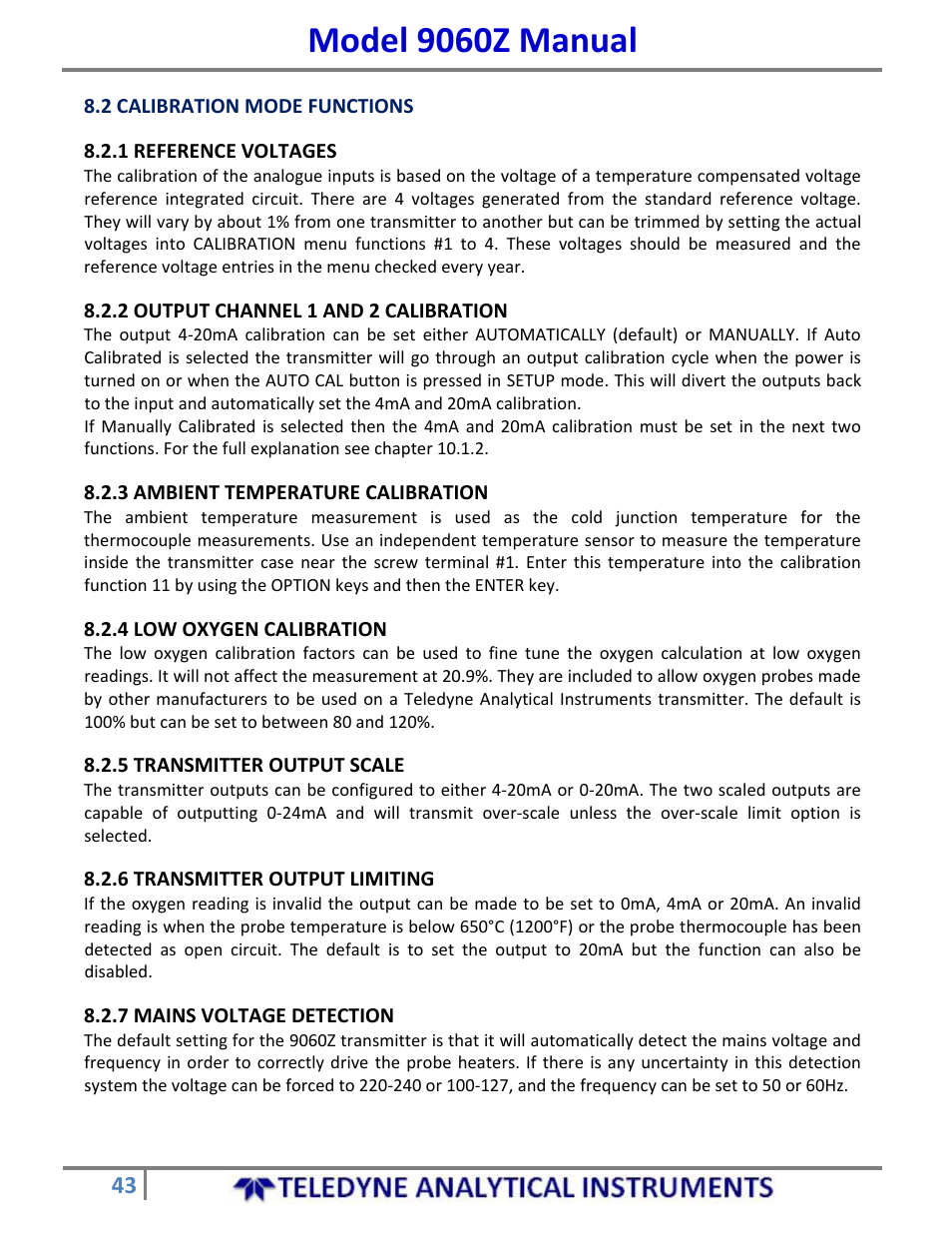 Model 9060z manual | Teledyne 9060Z - Zirconium oxide flue gas oxygen analyzer User Manual | Page 43 / 67