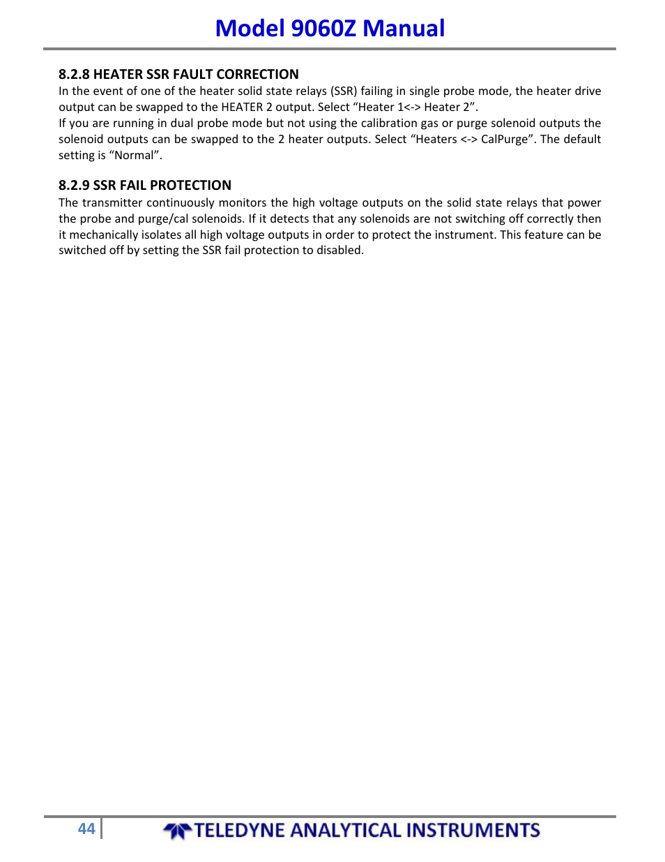 Model 9060z manual | Teledyne 9060Z - Zirconium oxide flue gas oxygen analyzer User Manual | Page 44 / 67