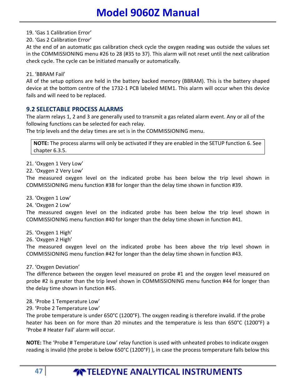 Model 9060z manual | Teledyne 9060Z - Zirconium oxide flue gas oxygen analyzer User Manual | Page 47 / 67