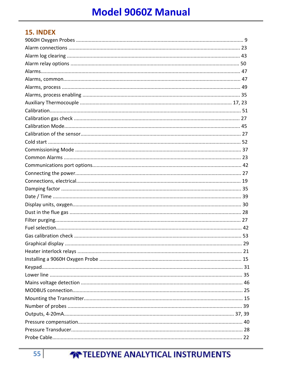 Model 9060z manual | Teledyne 9060Z - Zirconium oxide flue gas oxygen analyzer User Manual | Page 55 / 67