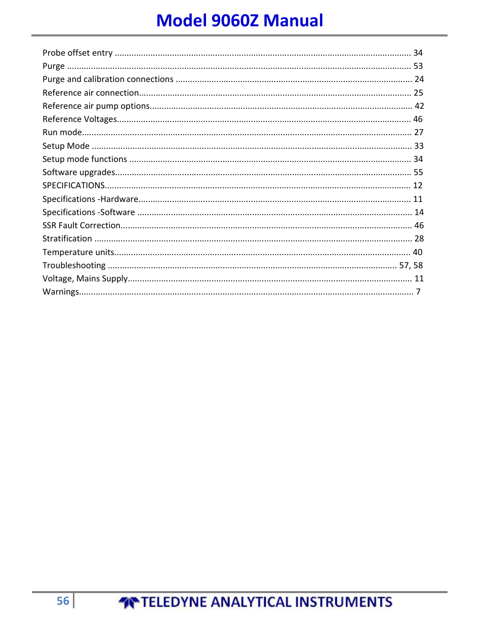 Model 9060z manual | Teledyne 9060Z - Zirconium oxide flue gas oxygen analyzer User Manual | Page 56 / 67