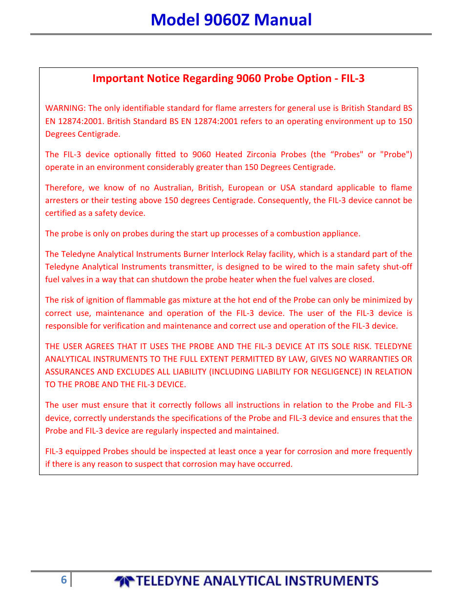 Model 9060z manual | Teledyne 9060Z - Zirconium oxide flue gas oxygen analyzer User Manual | Page 6 / 67