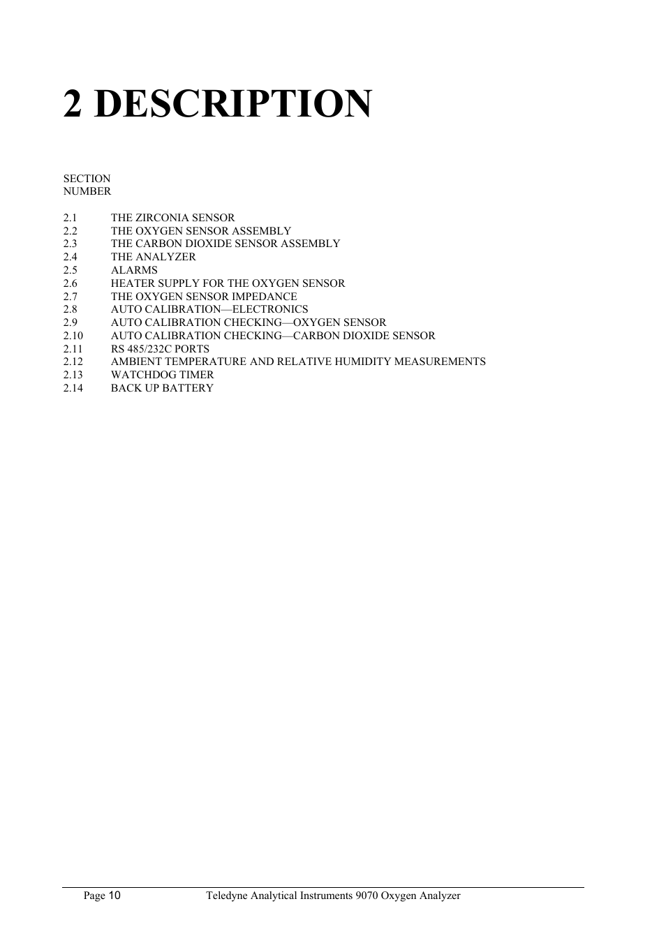 2 description | Teledyne 9070 - O2 and CO2 Food package analyzer (preliminary) User Manual | Page 10 / 50