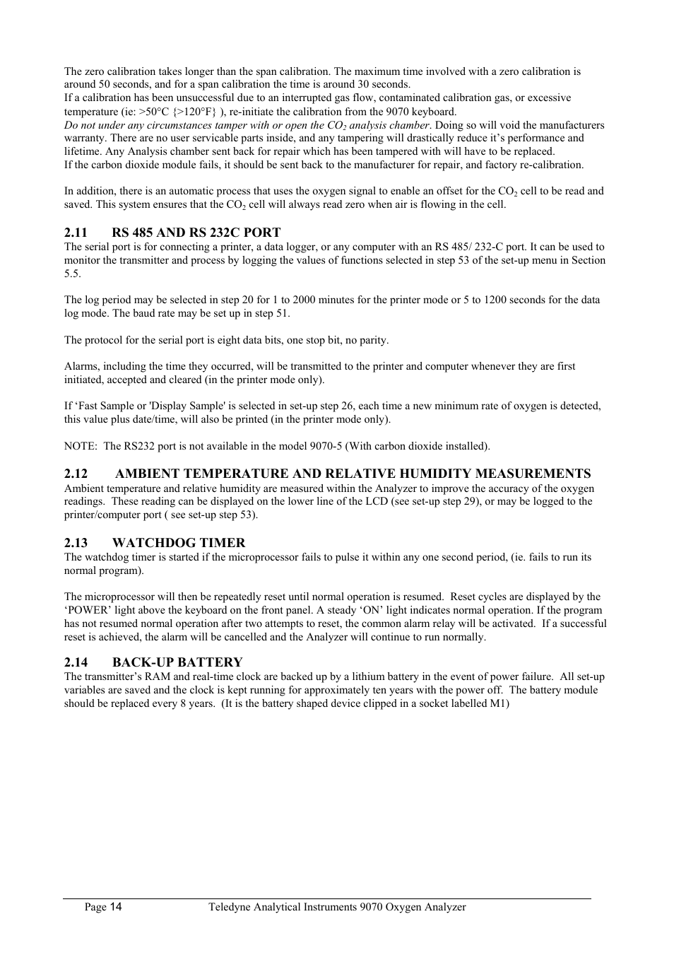 Teledyne 9070 - O2 and CO2 Food package analyzer (preliminary) User Manual | Page 14 / 50