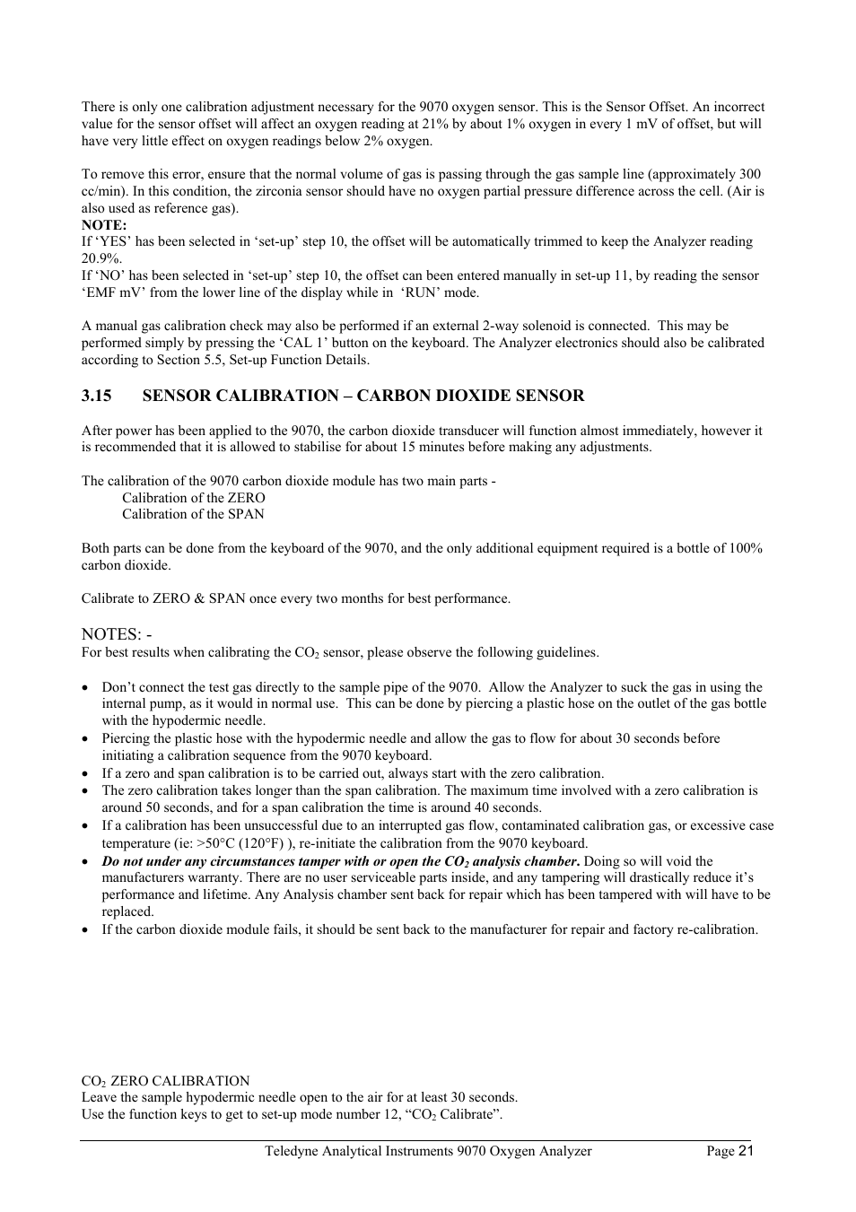 Teledyne 9070 - O2 and CO2 Food package analyzer (preliminary) User Manual | Page 21 / 50