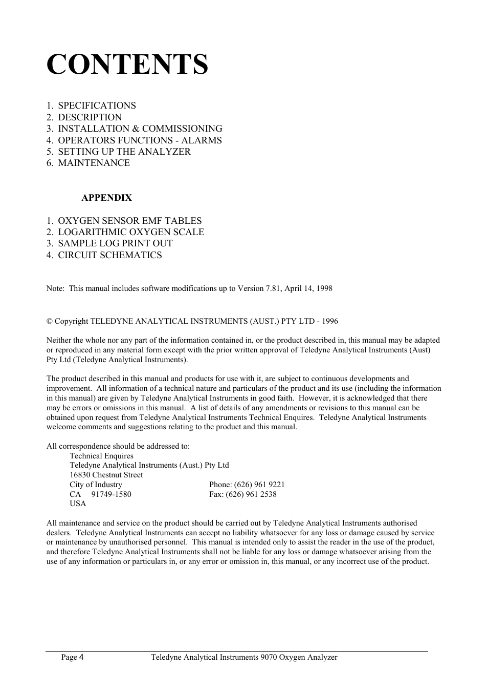 Teledyne 9070 - O2 and CO2 Food package analyzer (preliminary) User Manual | Page 4 / 50