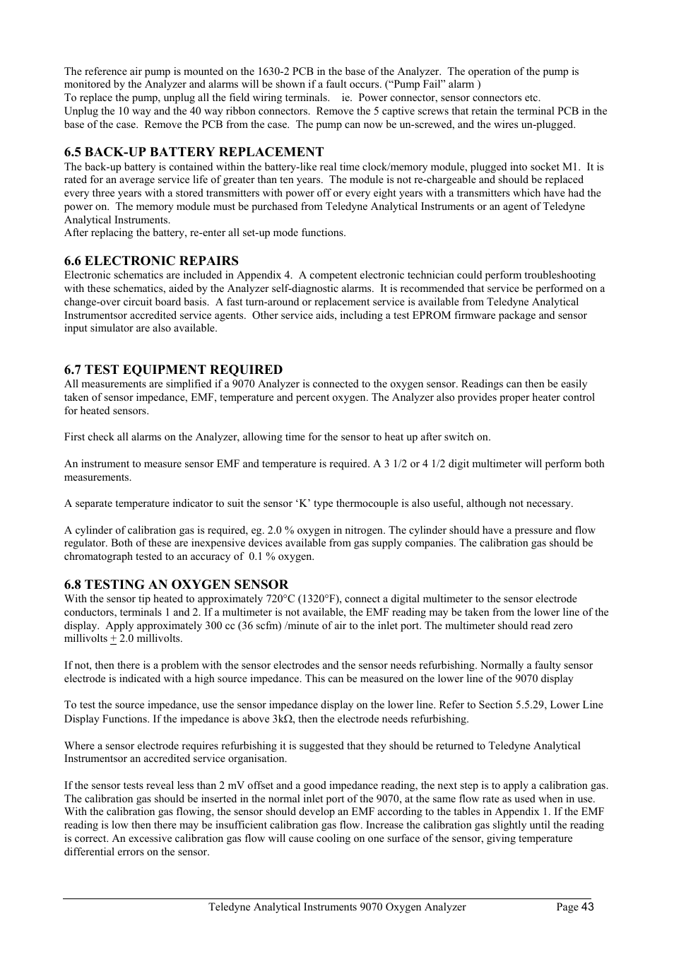 Teledyne 9070 - O2 and CO2 Food package analyzer (preliminary) User Manual | Page 43 / 50