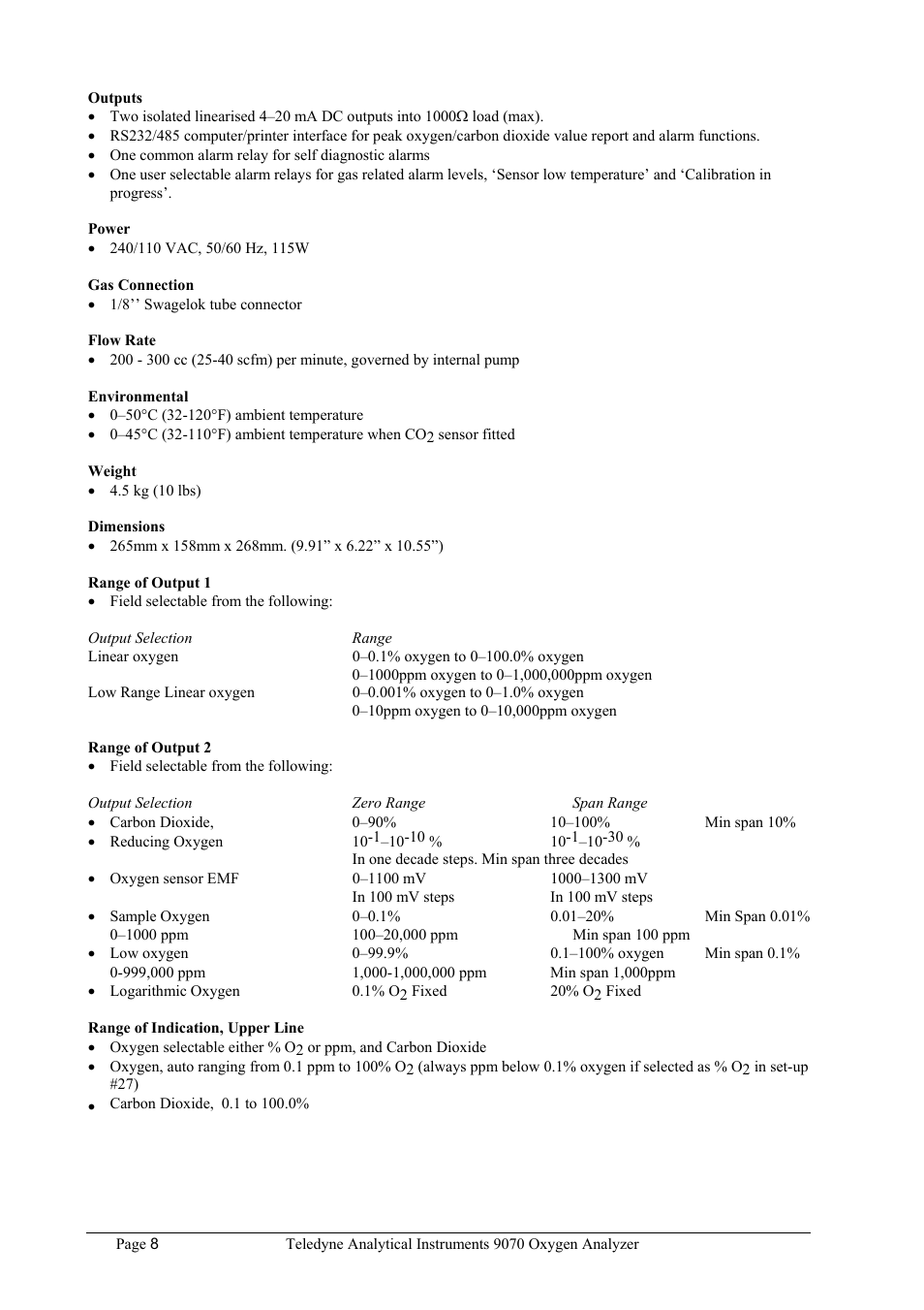 Teledyne 9070 - O2 and CO2 Food package analyzer (preliminary) User Manual | Page 8 / 50