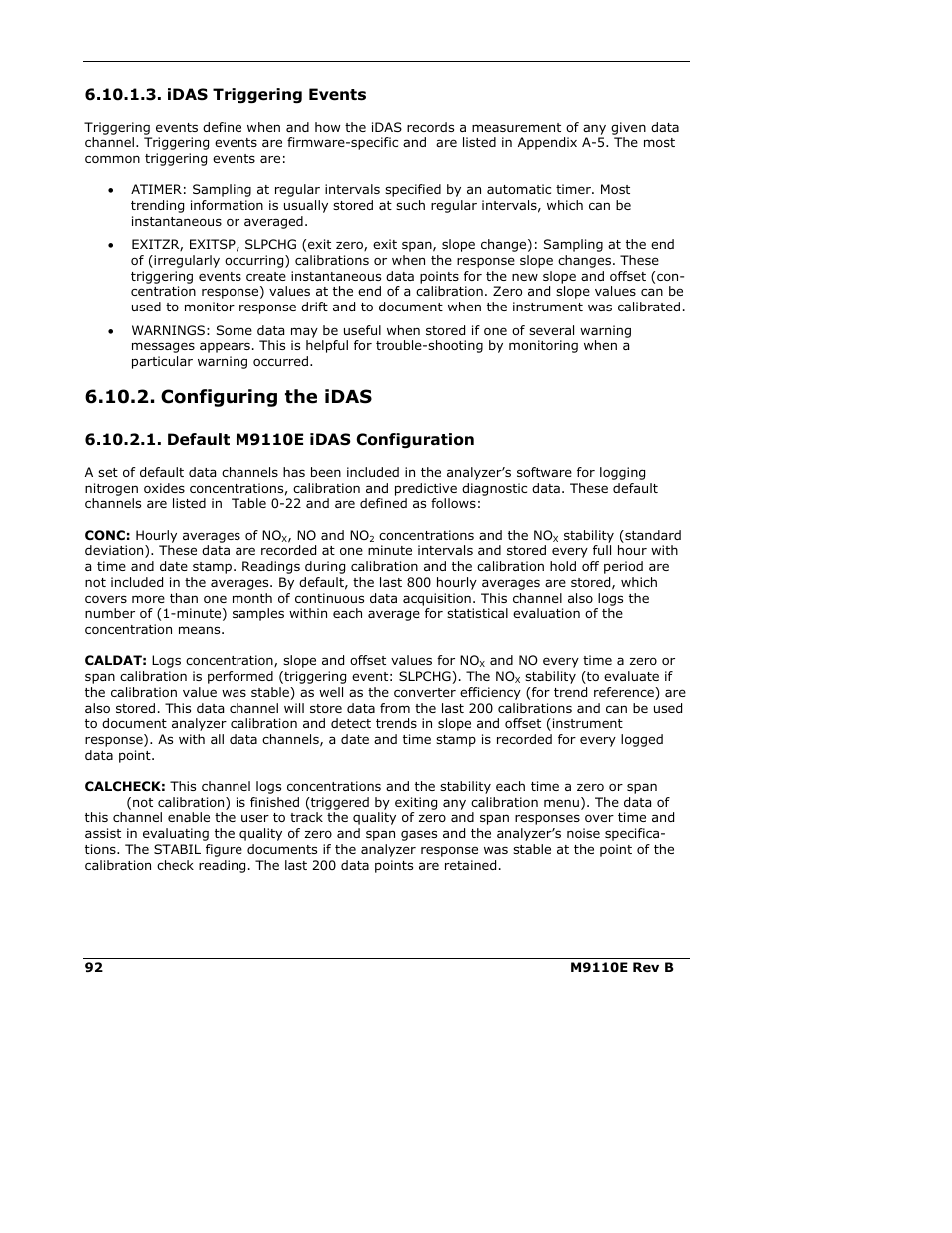 Configuring the idas | Teledyne 9110E - Nitrogen Oxides Analyzer User Manual | Page 106 / 280