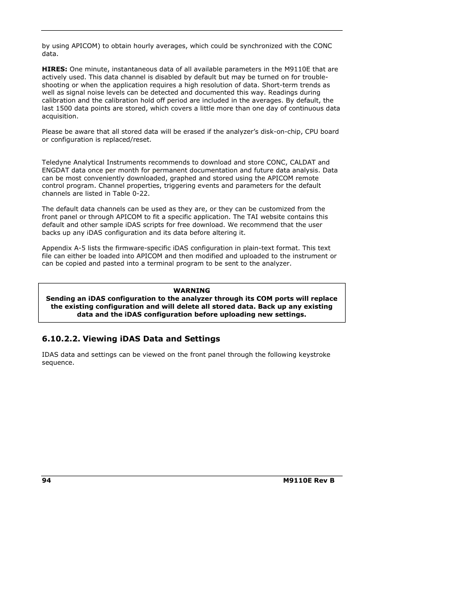 Teledyne 9110E - Nitrogen Oxides Analyzer User Manual | Page 108 / 280