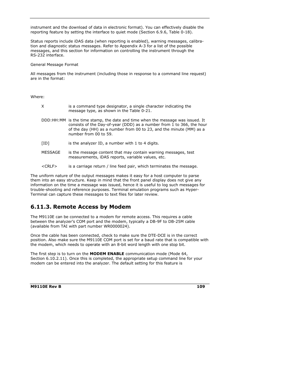 Remote access by modem | Teledyne 9110E - Nitrogen Oxides Analyzer User Manual | Page 123 / 280