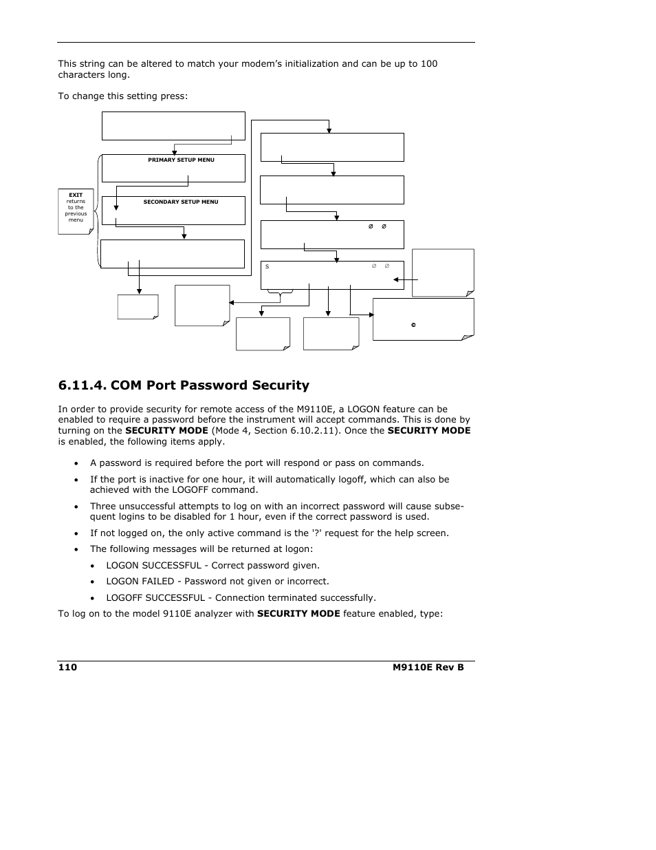 Com port password security | Teledyne 9110E - Nitrogen Oxides Analyzer User Manual | Page 124 / 280