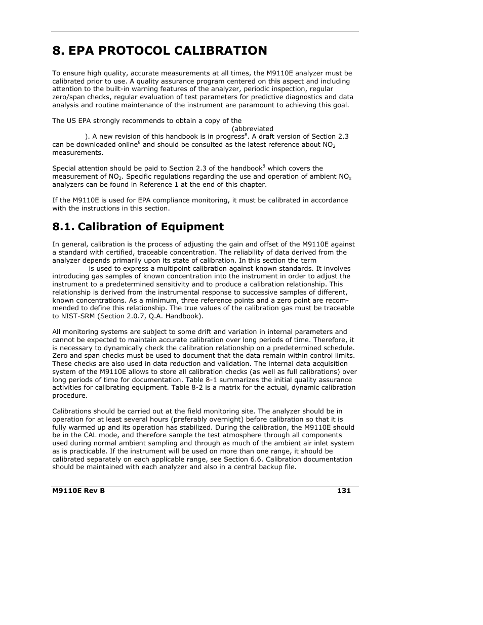 Epa protocol calibration, Calibration of equipment | Teledyne 9110E - Nitrogen Oxides Analyzer User Manual | Page 145 / 280