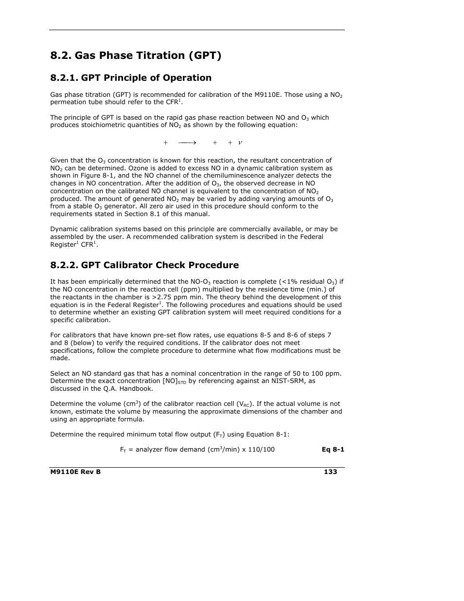 Gas phase titration (gpt), Gpt principle of operation, Gpt calibrator check procedure | Teledyne 9110E - Nitrogen Oxides Analyzer User Manual | Page 147 / 280