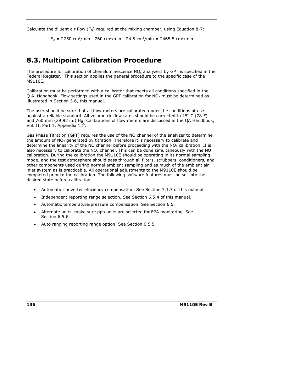 Multipoint calibration procedure | Teledyne 9110E - Nitrogen Oxides Analyzer User Manual | Page 150 / 280