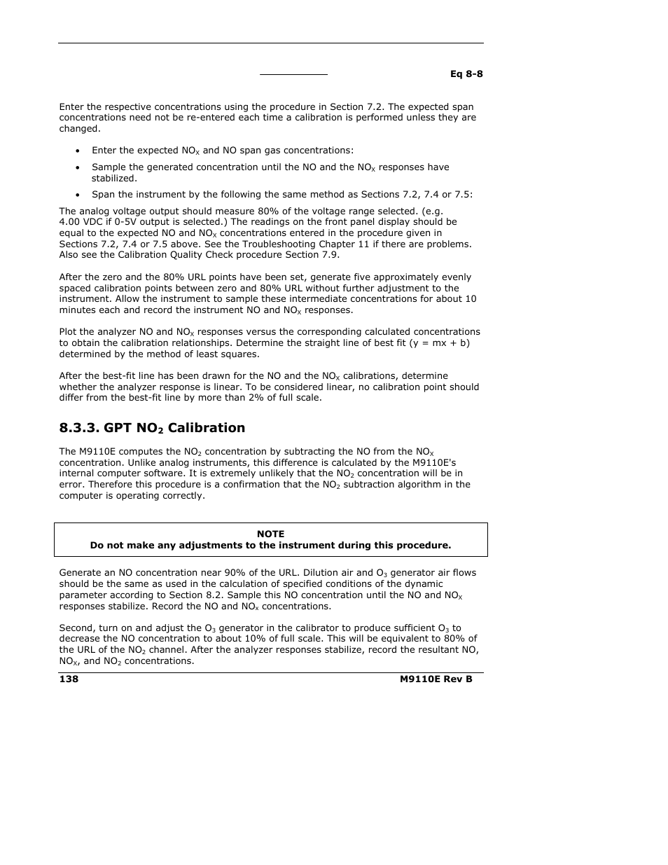 Gpt no, Calibration | Teledyne 9110E - Nitrogen Oxides Analyzer User Manual | Page 152 / 280