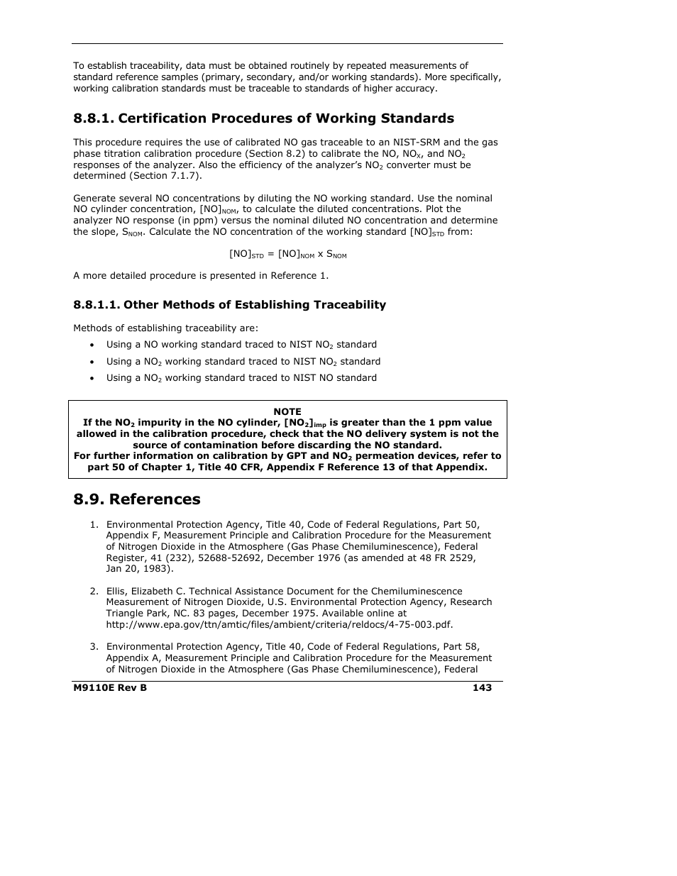 References, Certification procedures of working standards, Other methods of establishing traceability | Teledyne 9110E - Nitrogen Oxides Analyzer User Manual | Page 157 / 280