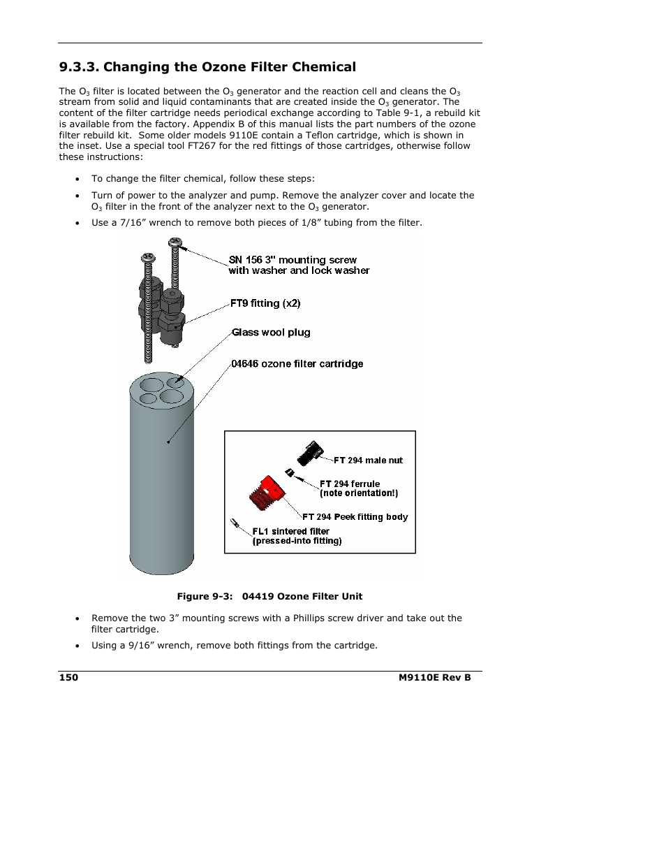 Changing the ozone filter chemical | Teledyne 9110E - Nitrogen Oxides Analyzer User Manual | Page 164 / 280